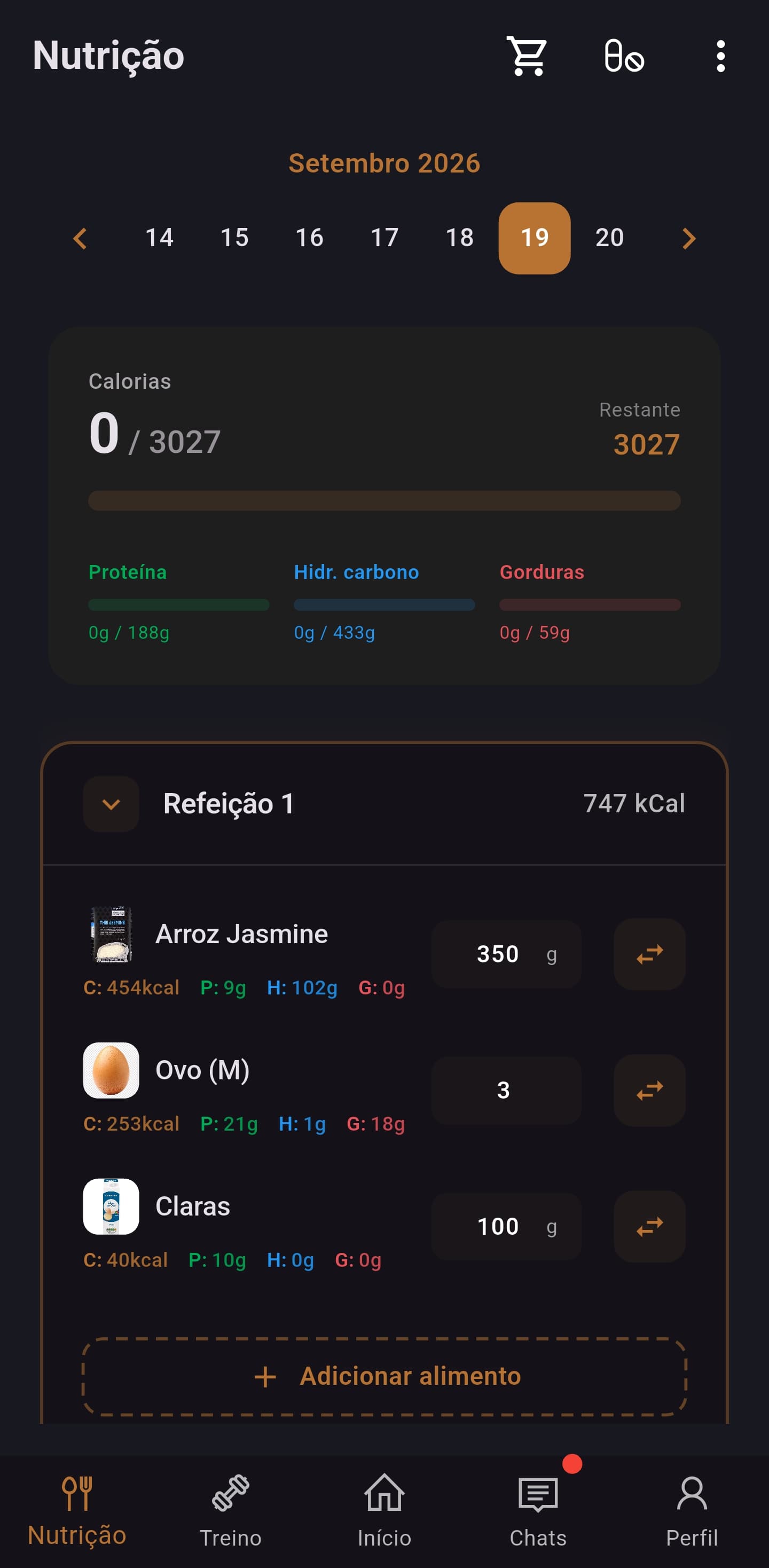 Screenshot real da aplicação Power & Physique: Nutrição.